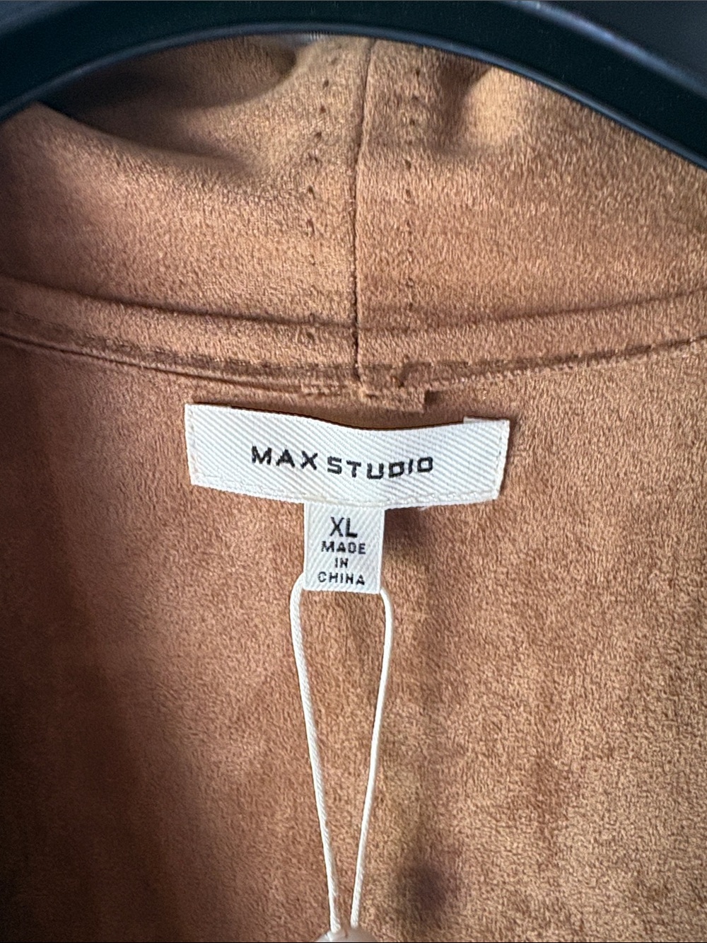 Max Studio Camel Faux Suede Open-Front Draped Trench Coat - Picture 2 of 10
